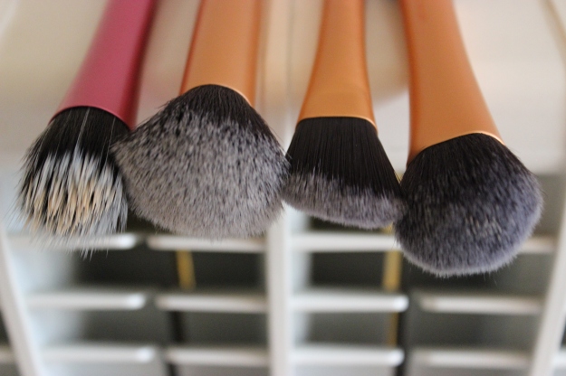 Foundation brushes, left to right: RT stippling brush, RT buffing brush, RT foundation brush and RT expert face brush.